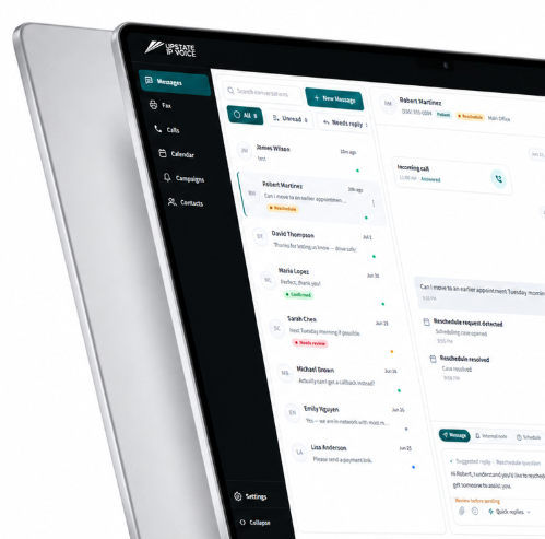 Upstate IP Voice automations dashboard on laptop